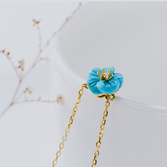 Authentic Turquoise Stone Flower Necklace Chain - Picture 4 of 12